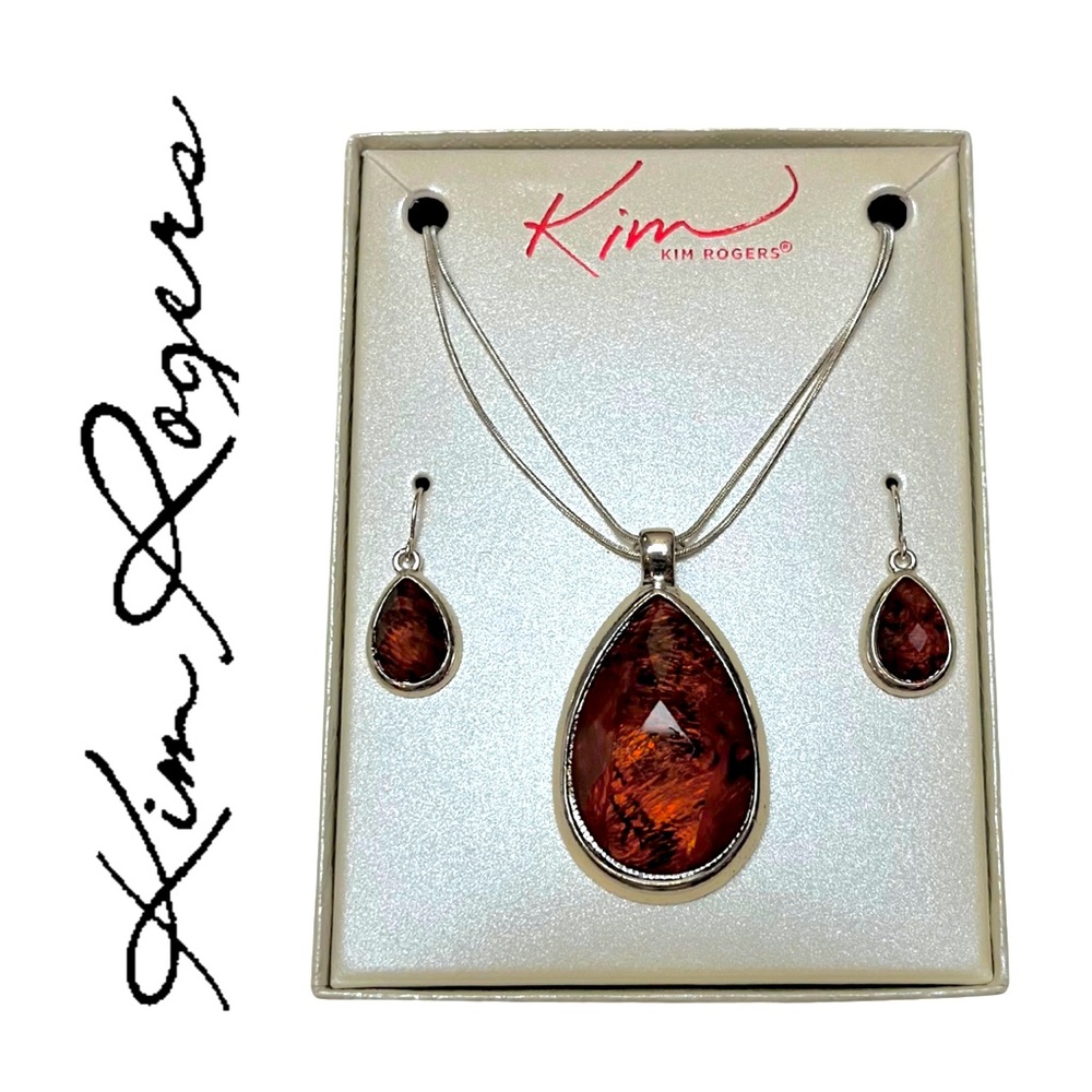 BRAND NEW IN BOX! Kim Rogers Jewelry Set Necklace and Earrings Brown & Silver